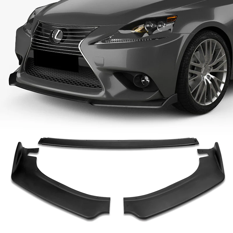 For 2014-2016 Lexus IS Base Unpainted BLK Front Bumper Body Kit Spoiler Lip 3PCS with Screw Bolt Cap Covers