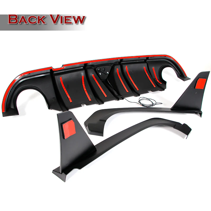 For 2014-2017 Infiniti Q50 Rear Bumper Diffuser Lip W / LED Light -Unpainted Matte Black - Image 4