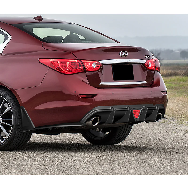 For 2014-2017 Infiniti Q50 Rear Bumper Diffuser Lip W / LED Light -Unpainted Matte Black - Image 8