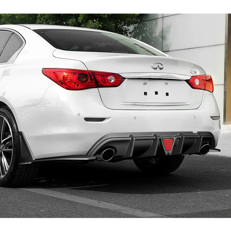 For 2014-2017 Infiniti Q50 Rear Bumper Diffuser Lip W / LED Light -Unpainted Matte Black - Image 9