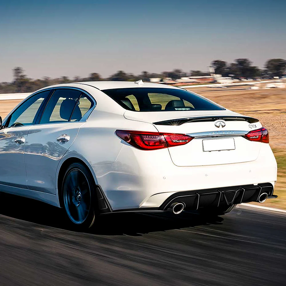 For 2014-2017 Infiniti Q50 Rear Bumper Diffuser Lip W / Smoke LED Light -Real Carbon Fiber - Image 8