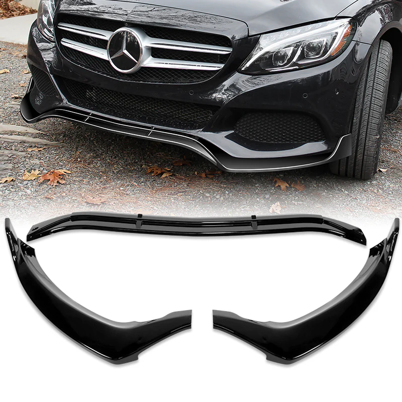 For 2015-2018 Mercedes C-Class W205 Base 3-PCS Painted Black Front Bumper Spoiler Lip