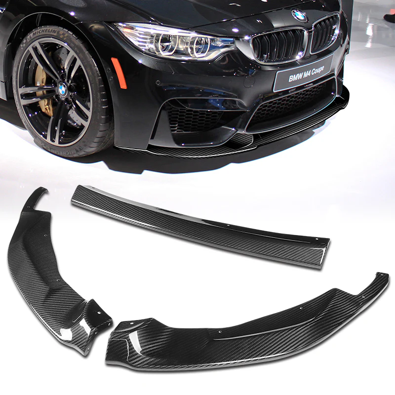 For 2015-2019 BMW F80 F82 M3 M4 GT-Style Carbon Fiber Front Bumper Spoiler Lip 3-PCS