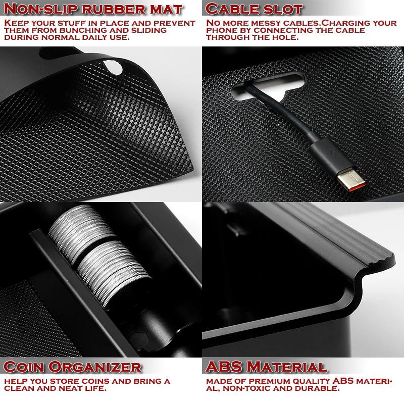 For 2015 - 2020 Ford F-150 Center Console Organizer Tray Armrest Storage Box With Wireless Charger And USB Ports - Image 3