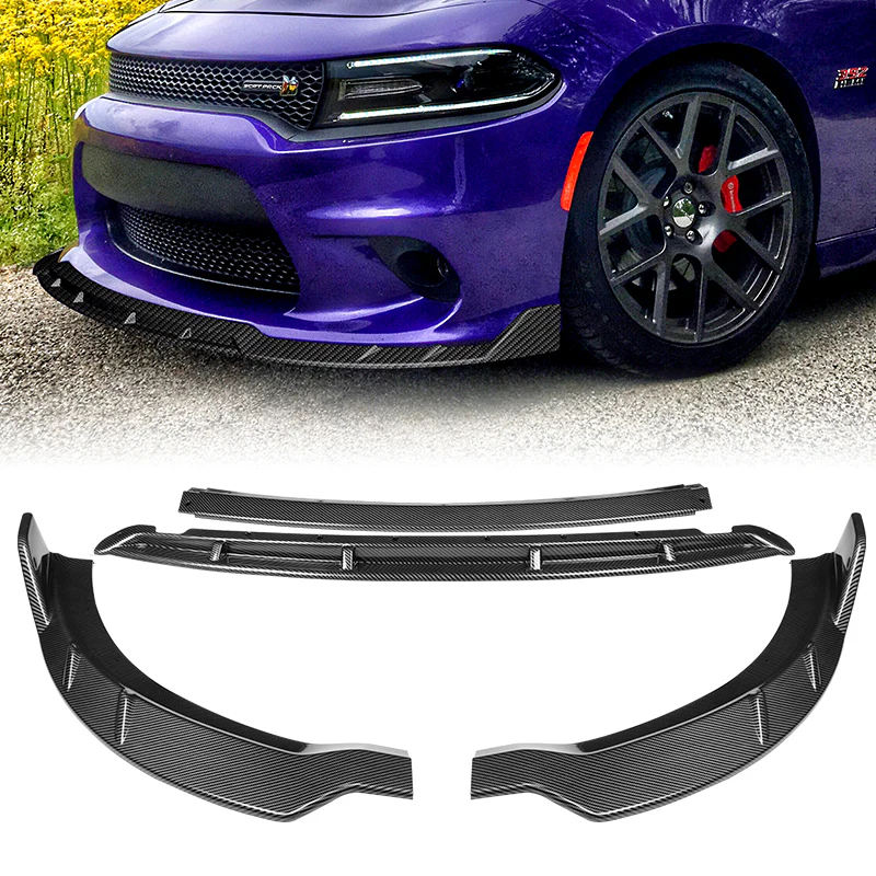 For 2015-2023 Dodge Charger SRT-Style Carbon Look Front Bumper Splitter Spoiler Lip 4-PCS