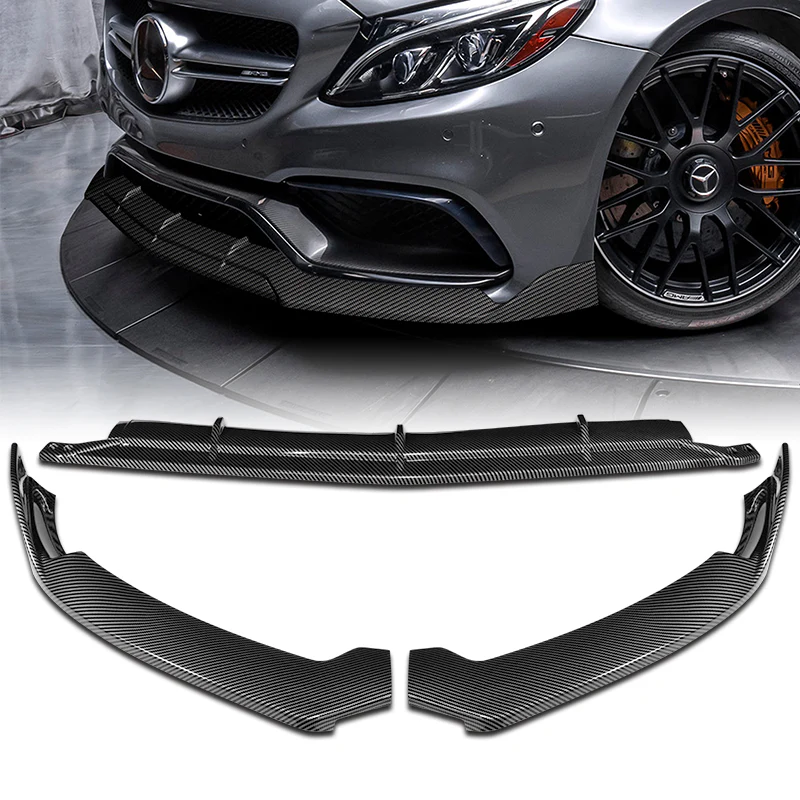 For 2015-2021 Mercedes C63 AMG AP-Style 3-PCS Carbon Painted Front Bumper Spoiler Lip