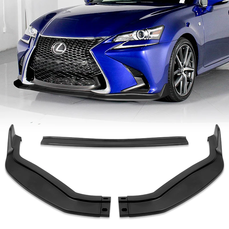 For 2016-2019 Lexus GS-Series Matt Black V2-Style 3 Pcs Front Bumper Body Spoiler Lip