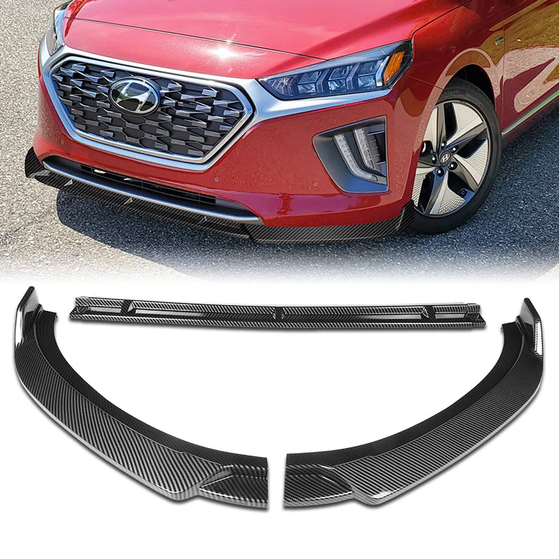 For 2017-2022 Hyundai IONIQ STP-Style Real Carbon Fiber 3-Piece Front Bumper Body Spoiler Splitter Lip Kit with Windshield Banner Combo