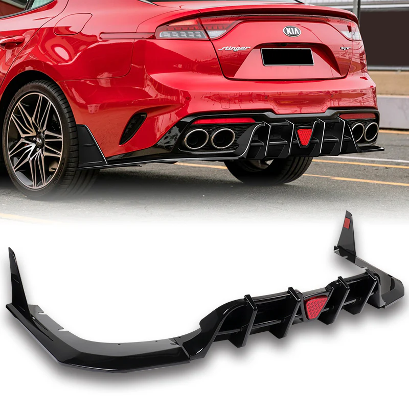 For 2018-2023 Kia Stinger Painted Black Rear Bumper Diffuser Lip W / LED Light