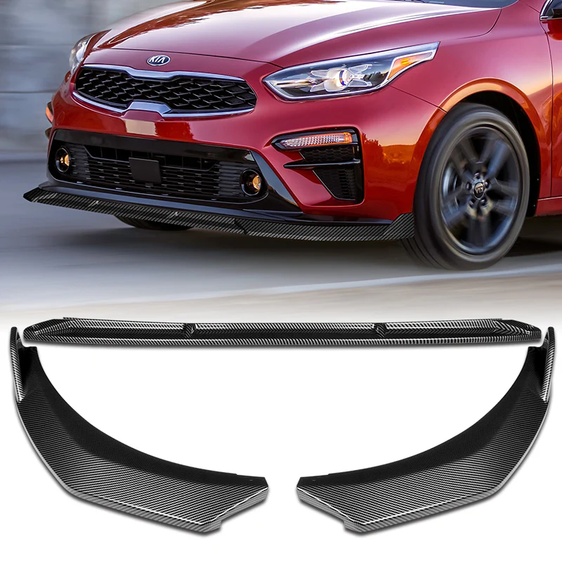 For 2019-2021 Kia Forte STP-Style Carbon Look Front Bumper Splitter Spoiler Lip 3PCS