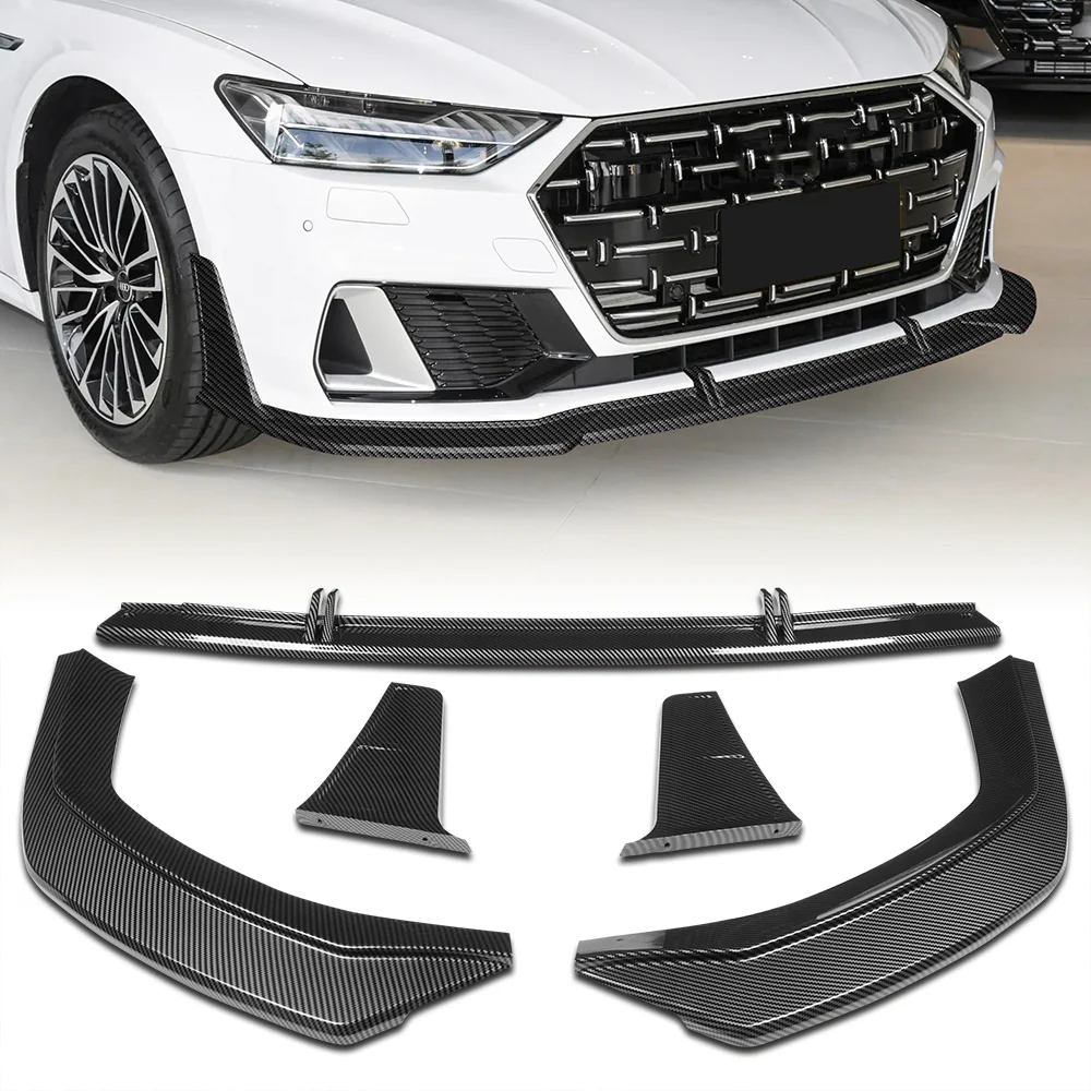 For 2019-2024 Audi A7 S7 S-Line Front Bumper Splitter Spoiler Lip 5PCS -Carbon Fiber Look Painted