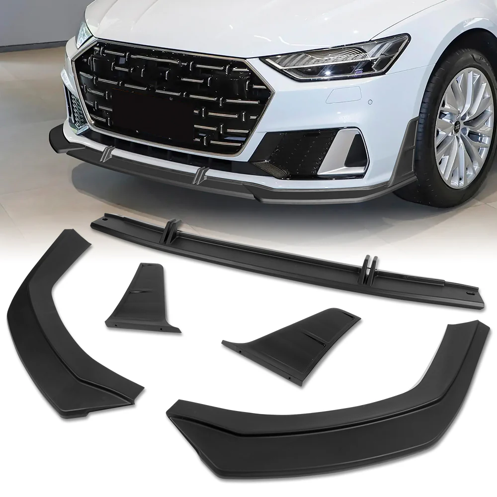 For 2019-2024 Audi A7 S7 S-Line Front Bumper Splitter Spoiler Lip 5PCS -Unpainted Matte Black