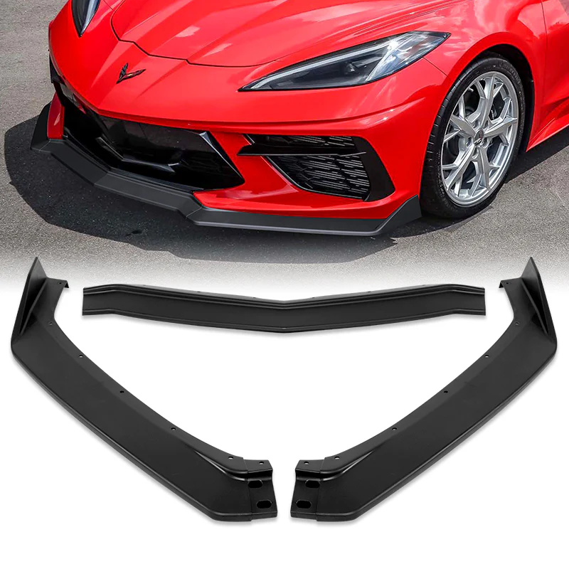For 2020-2025 Chevy Corvette C8 5VM-Style 3-Pcs Matt Black Front Bumper Spoiler Lip