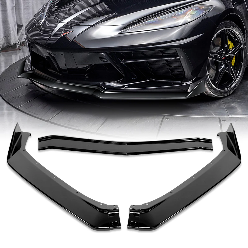 For 2020-2025 Chevy Corvette C8 5VM-Style 3-Pcs Painted Black Front Bumper Spoiler Lip