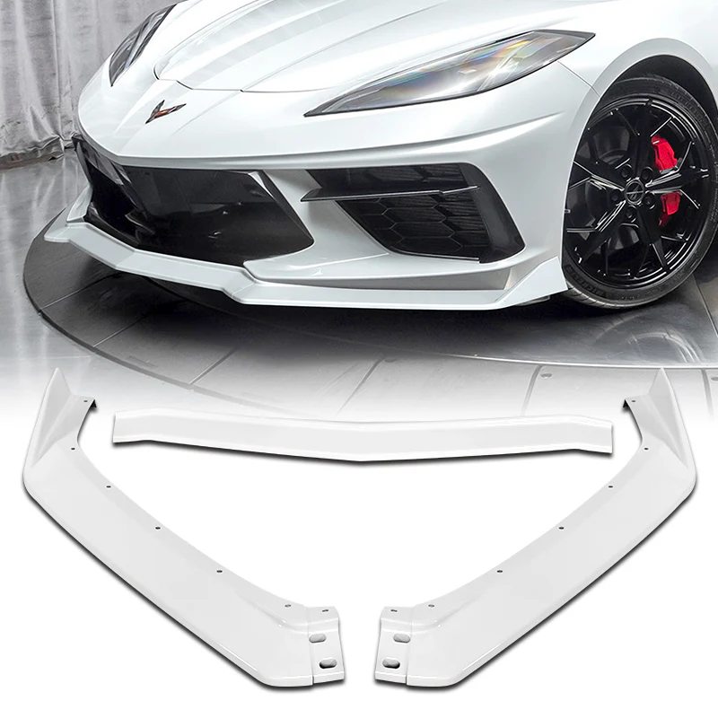 For 2020-2025 Chevy Corvette C8 5VM-Style 3-Pcs Painted White Front Bumper Spoiler Lip