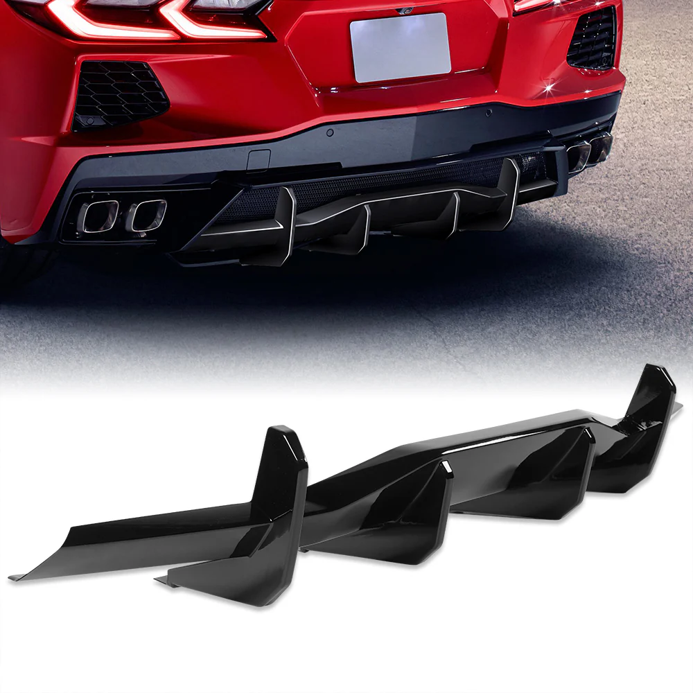 For 2020-2025 Chevrolet Corvette C8 Stingray  Rear Bumper Diffuser Fin Lip -Painted Black