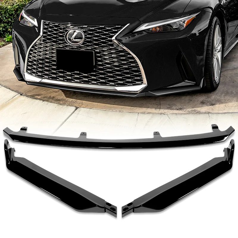 For 2021-2025 Lexus IS300 IS350 Base V-Style 3-PCS Painted Black Front Bumper Lip