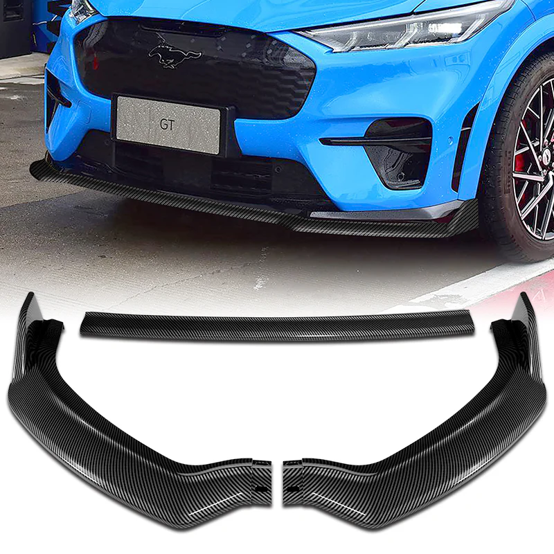 For 2021-2025 Ford Mustang Mach-E GT 3-PCS Carbon Look Front Bumper Body Spoiler Lip