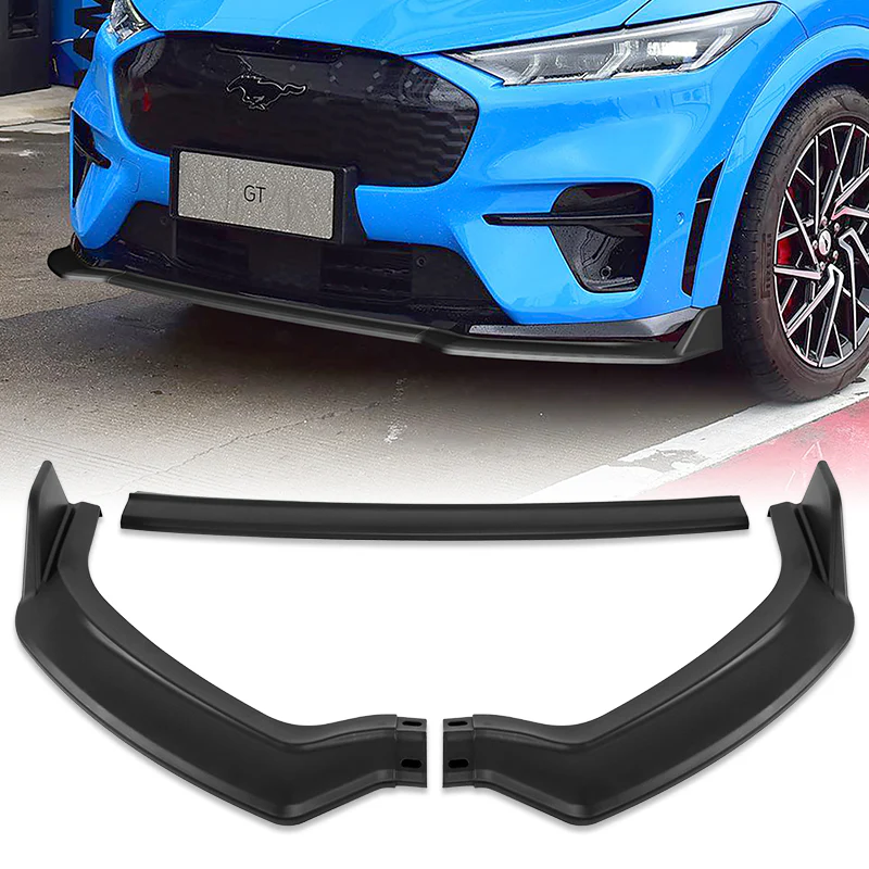 For 2021-2025 Ford Mustang Mach-E GT 3-PCS Matt Black Front Bumper Body Spoiler Lip