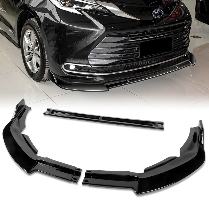 For 2021-2023 Toyota Sienna LE XLE MP-Style Painted BLACK 3-Pcs Front Bumper Spoiler Lip