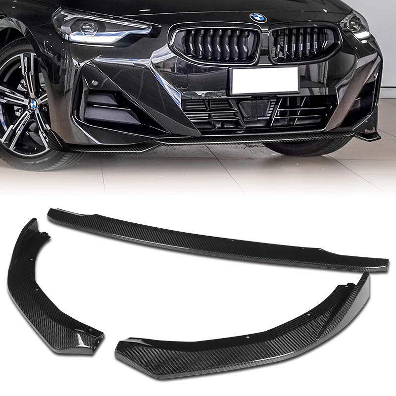 For 2022-2025 BMW 2-Series Coupe G42 M-Sport Carbon Fiber Front Bumper Body Splitter Spoiler Lip 3PCS