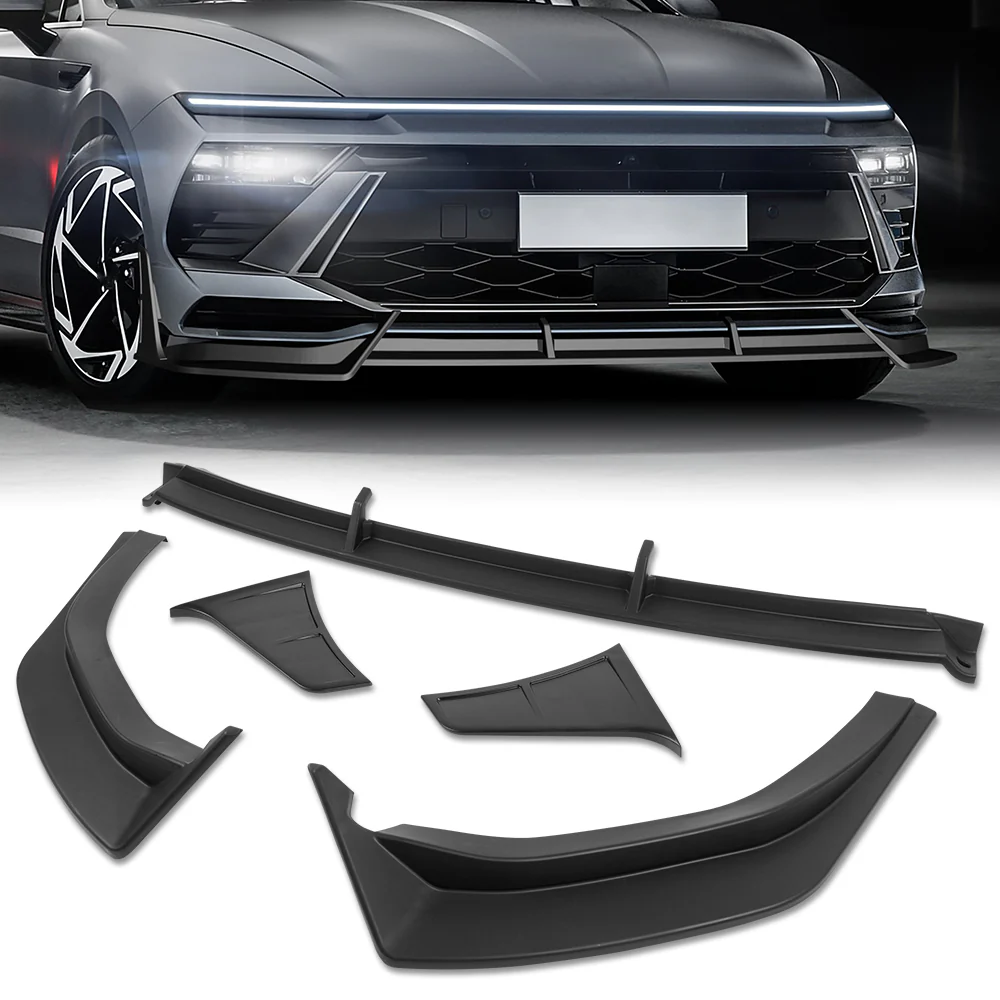 For 2024-2025 Hyundai Sonata Base Front Bumper STP-Style Splitter Spoiler Lip 5PCS -Unpainted Matte Black