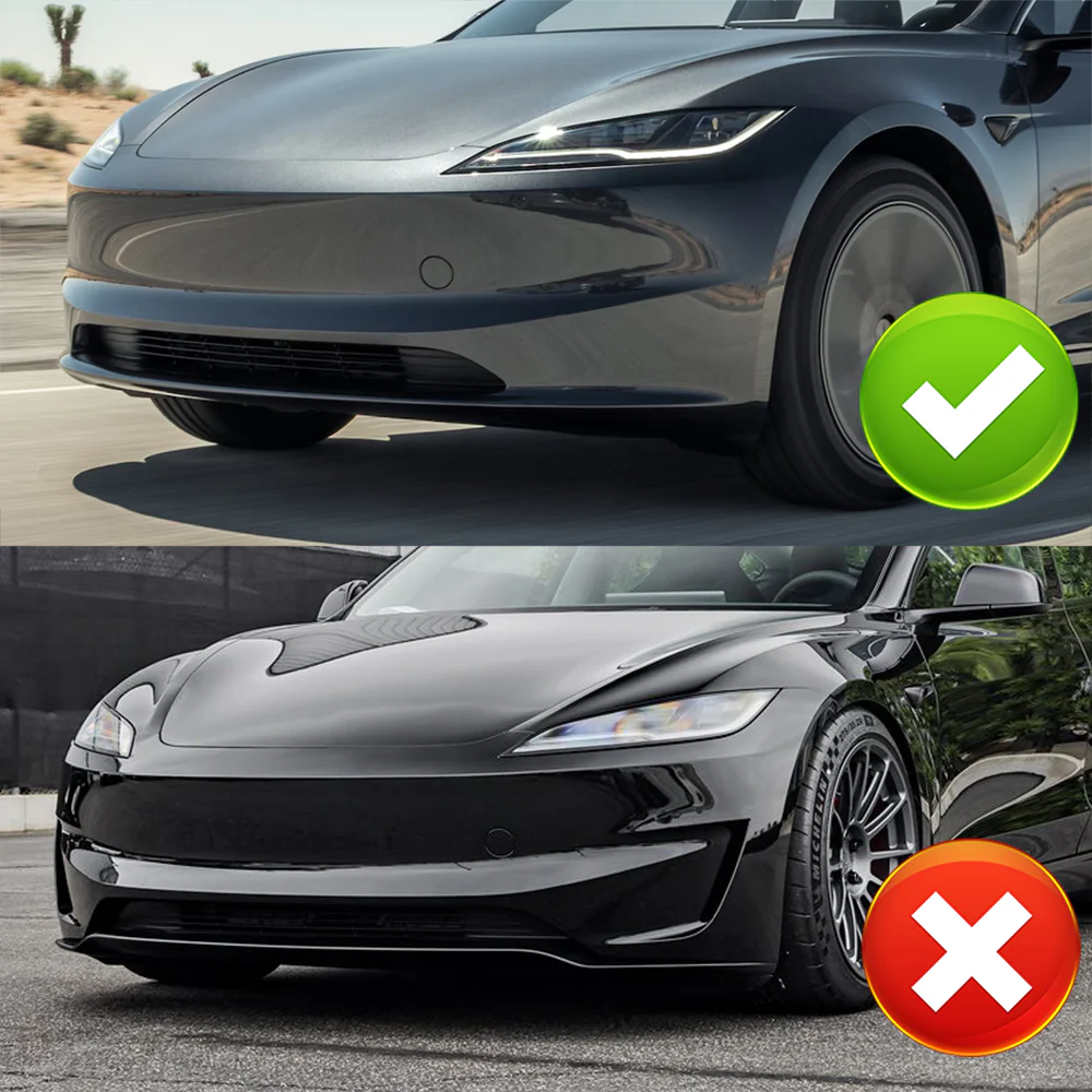 For 2024-2025 Tesla Model 3 Sedan Carbon Look Front Bumper Body Splitter Spoiler Lip 3PCS - Image 6