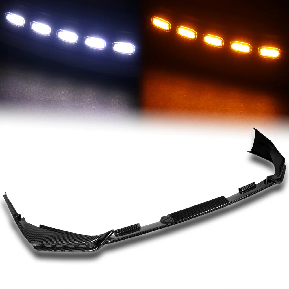 For 2025-2026 Toyota Camry SE XSE Front Bumper Splitter Spoiler Lip 3PCS With LED Sequential Running Lights -Carbon Fiber Look - Image 3