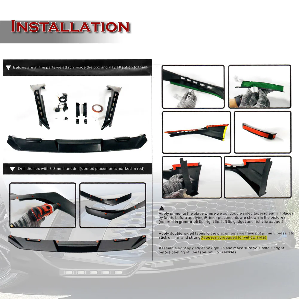 For 2025-2026 Toyota Camry SE XSE Front Bumper Splitter Spoiler Lip 3PCS With LED Sequential Running Lights -Carbon Fiber Look - Image 5
