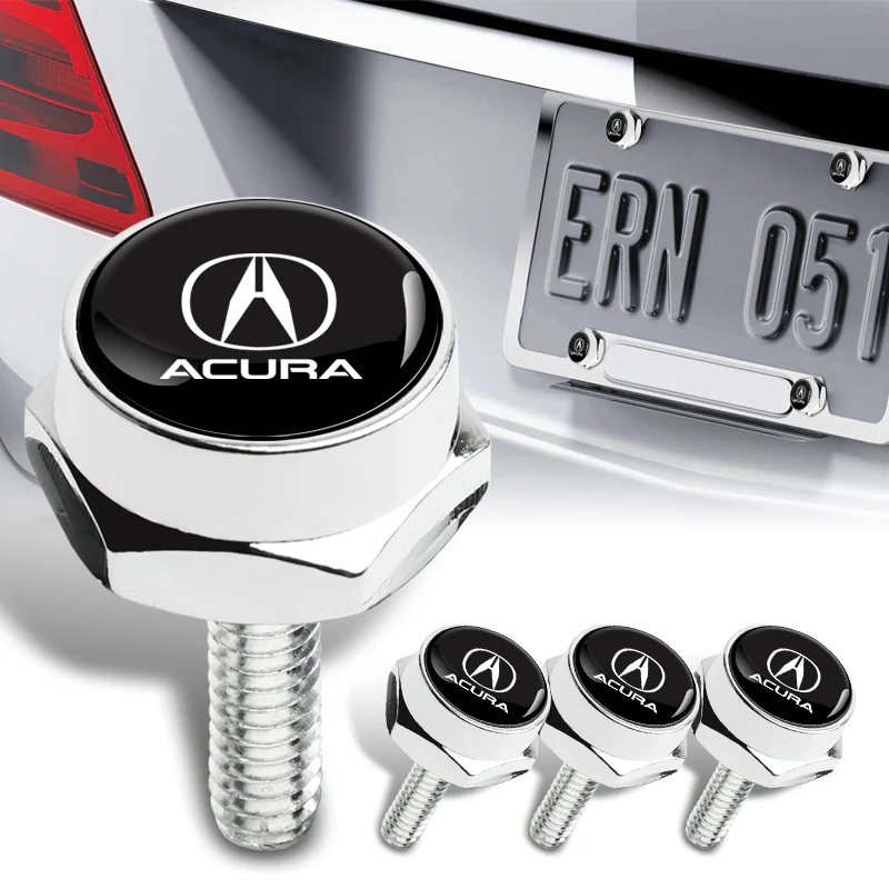 For Acura Racing Car Metal License Plate Frame Screw Chrome Bolt Cap Cover Frame Holder 4 pcs