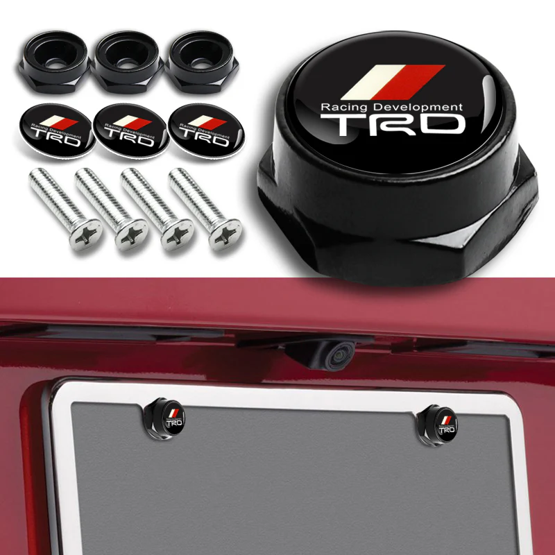 For Black TRD Racing Car License Plate Frame Screw Bolt Cap Cover Bolts Nuts X4 - Image 2