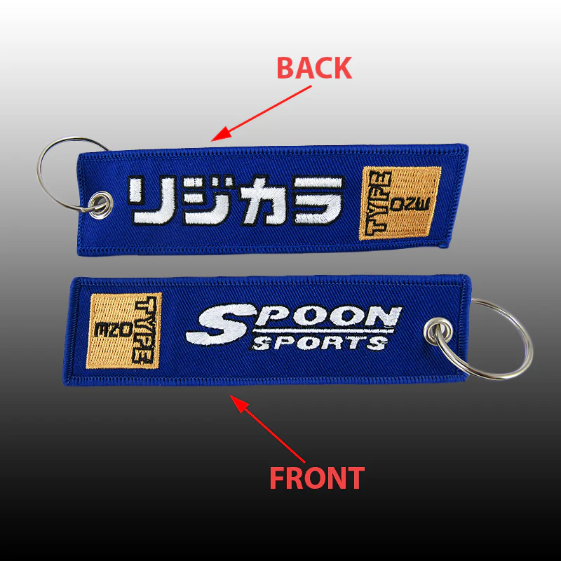 For DOUBLE SIDE EMBROIDERED TAG JDM SPOON SPORTS KEYCHAIN CELL HOLDER KEYRING X2