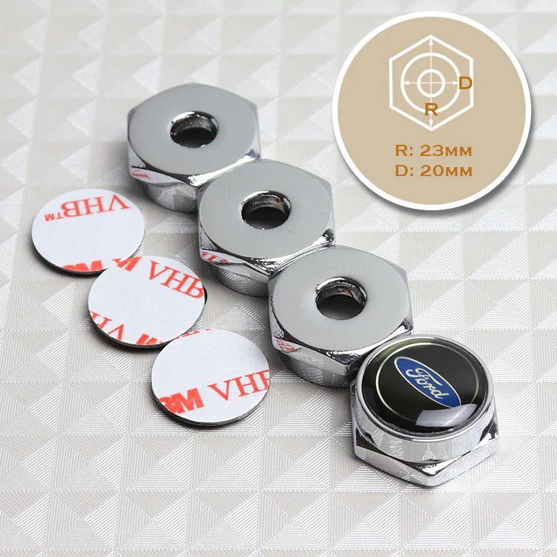 For FORD Silver Car License Plate Frame Security Screw Bolt Caps Covers 4PCS Set - Image 5