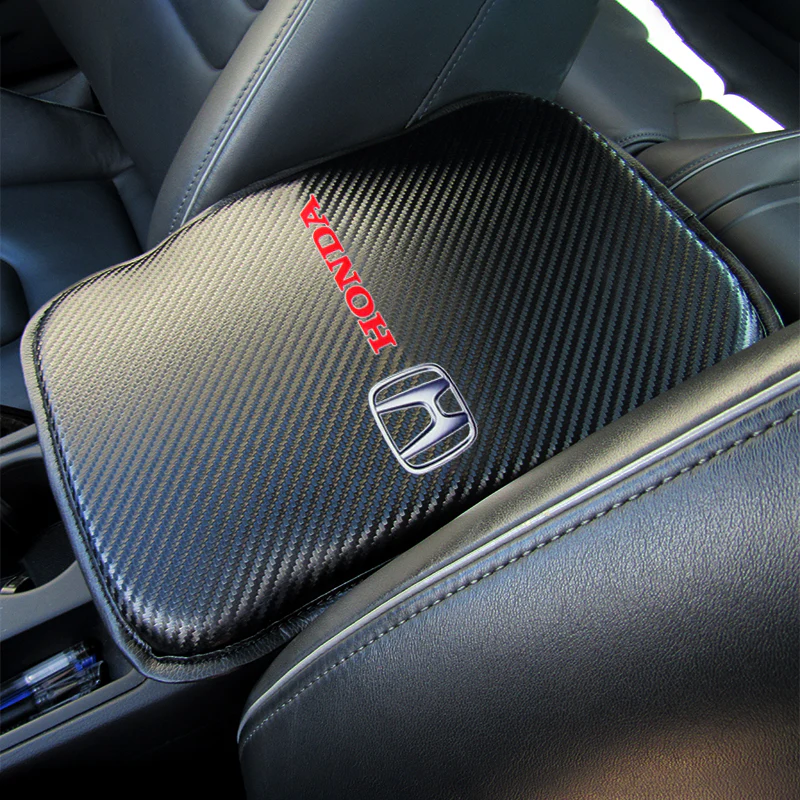 For HONDA Racing Car Center Console Armrest Cushion Mat Pad Cover with Leather Keychain Set - Image 4