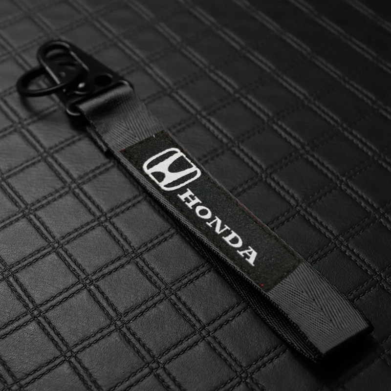 For Honda Racing Logo Keychain Metal Key Ring Hook Black Strap Nylon Lanyard