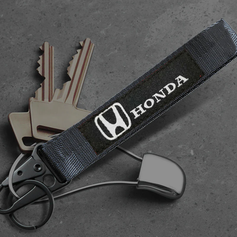For Honda Racing Logo Keychain Metal Key Ring Hook Black Strap Nylon Lanyard - Image 2