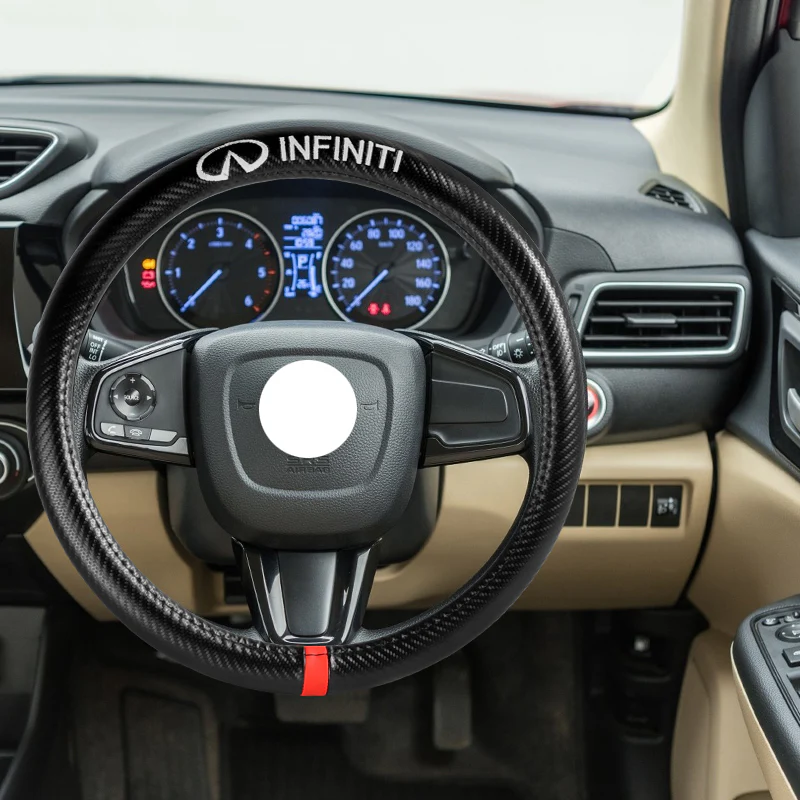 For INFINITI 15" Diameter Car Steering Wheel Cover Carbon Fiber Look Leather X1 - Image 3