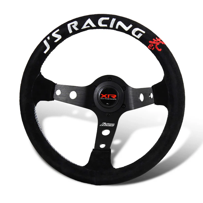 Xtreme Racers Type D 330mm Deep Dished Suede Steering Wheel with Logo Horn Button For J’s Racing New