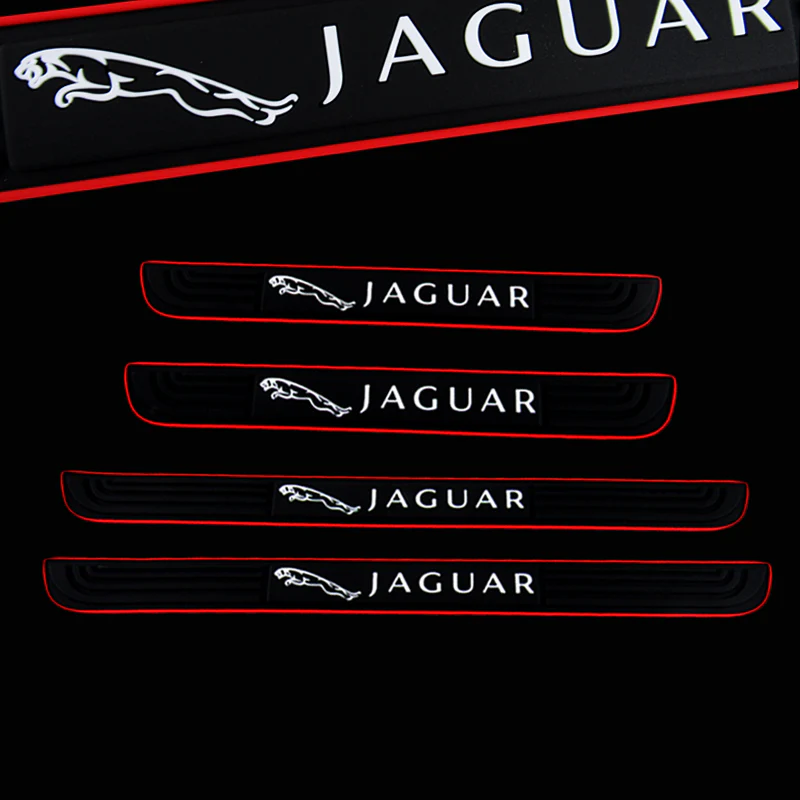 For Jaguar 4PCS Set Red Trimmed Car Door Scuff Sill Cover Panel Step Protector Black Rubber