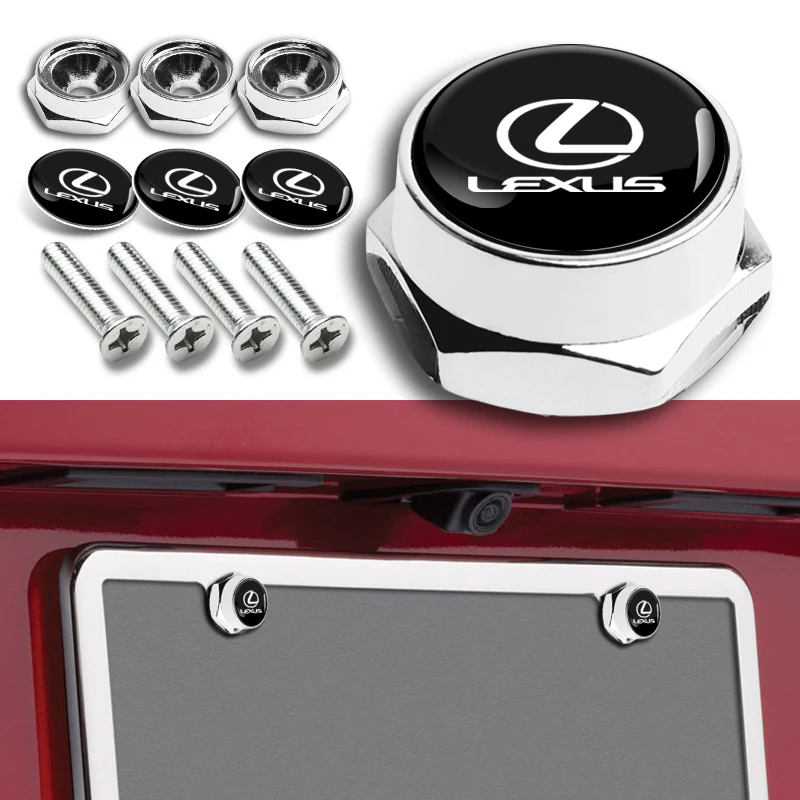 For LEXUS Racing Car License Plate Frame Chrome Screw Bolt Cap Cover Bolts 4PCS - Image 2
