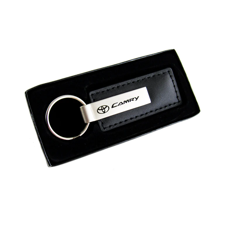 For Toyota Camry Logo Emblem Black Leather Chrome Key Fob Rectangle Keychain Keyring Lanyard - KC1540.CAM - Image 2