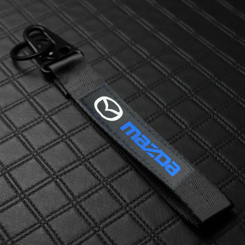 For Mazda Racing Logo Keychain Metal Key Ring Hook Black Strap Nylon Lanyard