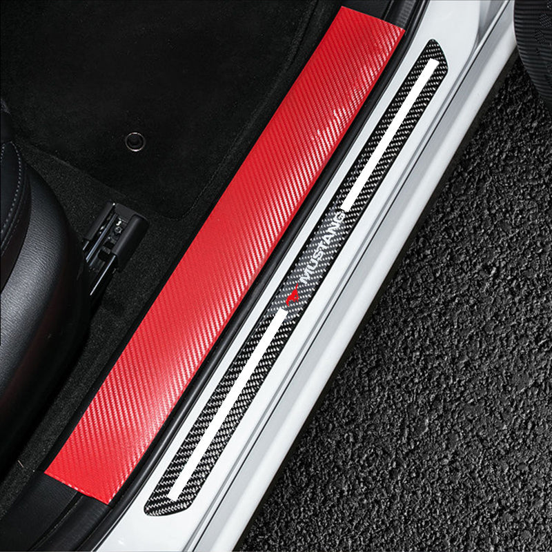 For Mustang Carbon Fiber Car Front Door Welcome Plate Sill Scuff Cover Decal Sticker 2pc Set - Image 4