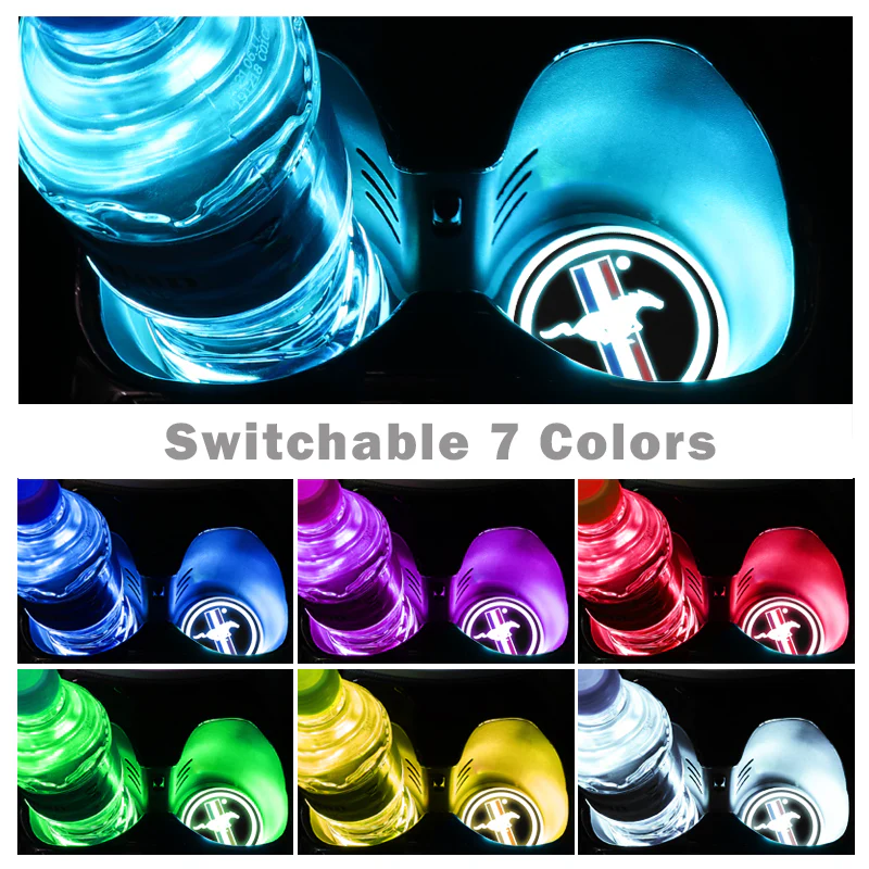 For Mustang Colorful LED Car Cup Holder Pad Mat Interior Atmosphere Lights 2PCS - Image 3