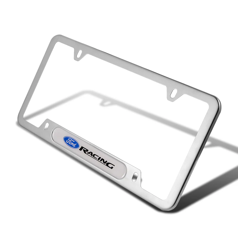 2 PCS Set Ford Racing Stainless Steel License Plate Frame Silver Metal New - Image 2