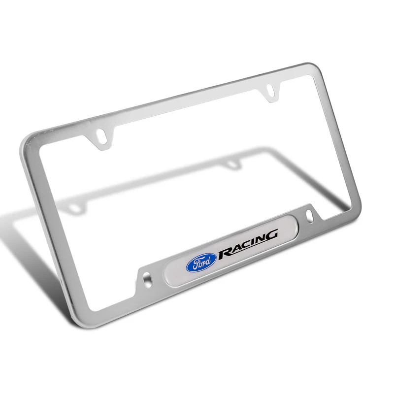 2 PCS Set Ford Racing Stainless Steel License Plate Frame Silver Metal New - Image 5