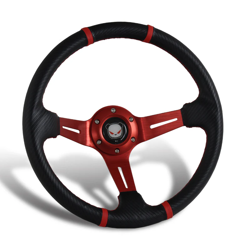For 2009-2006 Honda S2000 350mm Red / Carbon PVC Leather Steering Wheel + Silver Aluminum Hub - Image 3