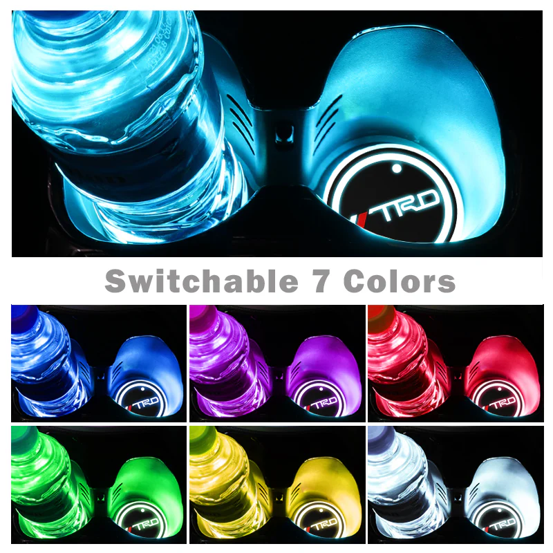 For TRD Switchable 7 Color LED Cup Holder Car Button Mat Atmosphere Light 2PCS - Image 3