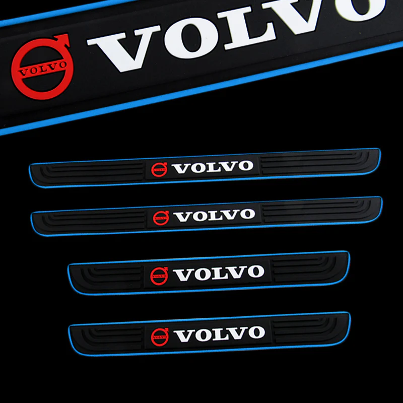 For VOLVO Blue Border Rubber Car Door Scuff Sill Cover Panel Step Protector 4pcs
