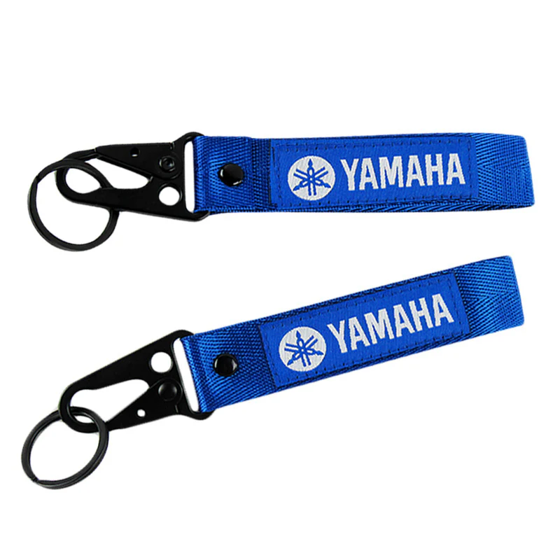 For YAMAHA JDM Blue Lanyard Nylon Bike Backpack key Ring Hook Strap Metal Keychain X2